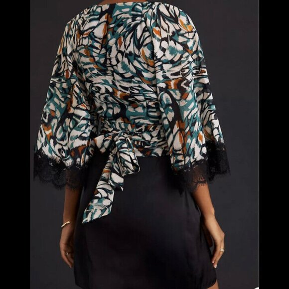 Anthropologie Flutter Sleeve Lace Wrap Top, Size S - Picture 6 of 6